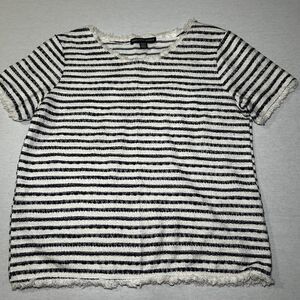 Saks Fifth Avenue blue and white striped slubbed knit top, Size S